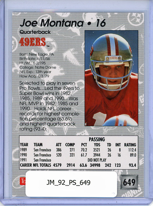 Joe Montana 1992 Pro Set #649