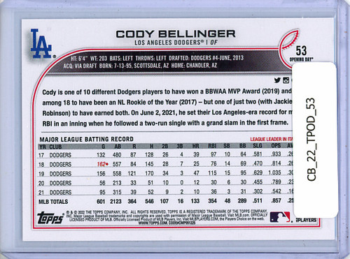 Cody Bellinger 2022 Opening Day #53