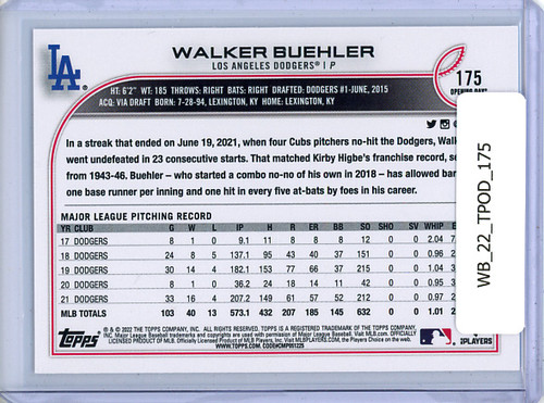 Walker Buehler 2022 Opening Day #175