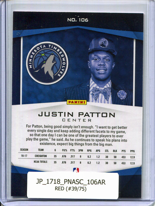 Justin Patton 2017-18 Ascension #106A Red (#39/75)