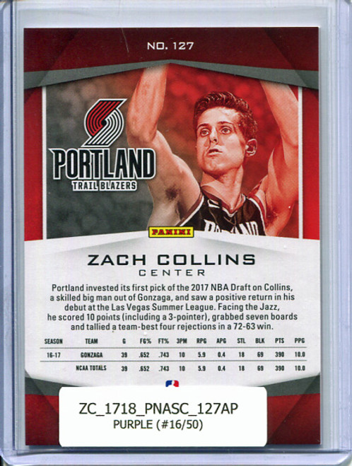 Zach Collins 2017-18 Ascension #127A Purple (#16/50)