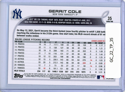 Gerrit Cole 2022 Topps #35