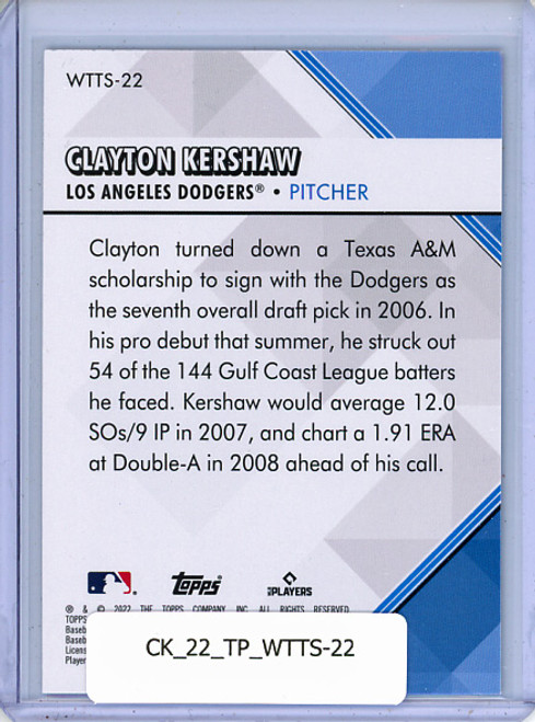 Clayton Kershaw 2022 Topps, Welcome to the Show #WTTS-22