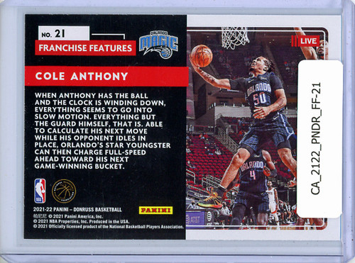 Cole Anthony 2021-22 Donruss, Franchise Features #21