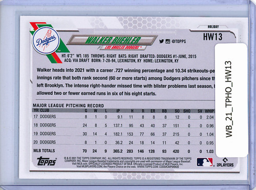 Walker Buehler 2021 Topps Holiday #HW13