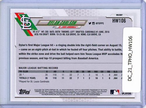 Dylan Carlson 2021 Topps Holiday #HW106