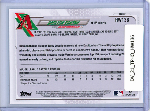 Daulton Varsho 2021 Topps Holiday #HW136