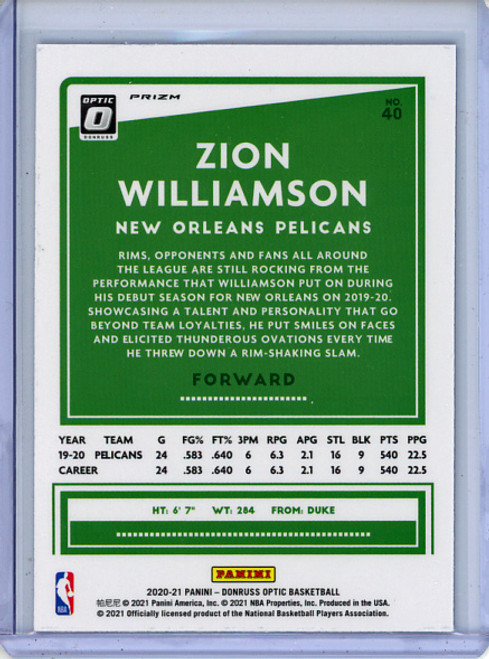Zion Williamson 2020-21 Donruss Optic #40 Purple Shock (2)