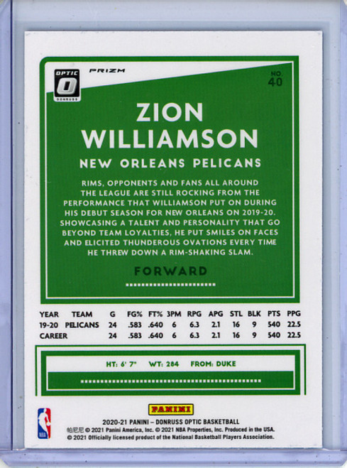 Zion Williamson 2020-21 Donruss Optic #40 Purple Shock (3)