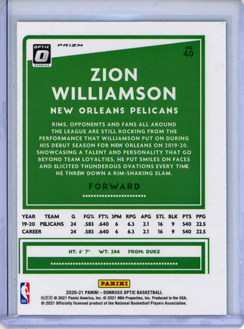 Zion Williamson 2020-21 Donruss Optic #40 Purple Shock (4)