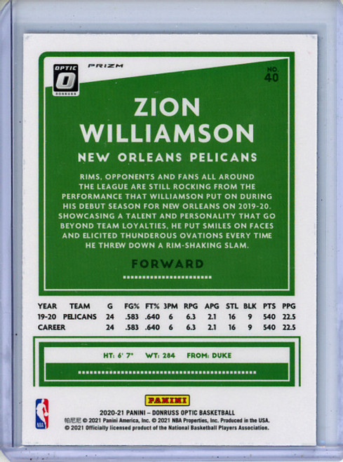 Zion Williamson 2020-21 Donruss Optic #40 Purple Shock (5)