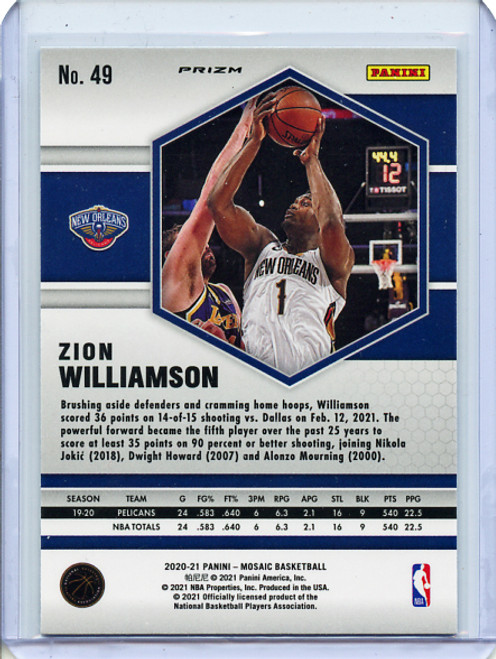 Zion Williamson 2020-21 Mosaic #49 Mosaic Green (1)