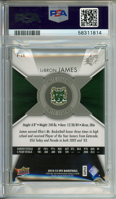 LeBron James 2014-15 SPx, Finite Legends #F-JA (#106/799) PSA 8 Near Mint-Mint (#58311814)
