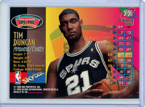 Tim Duncan 1997-98 Metal Universe Championship #72 (5)