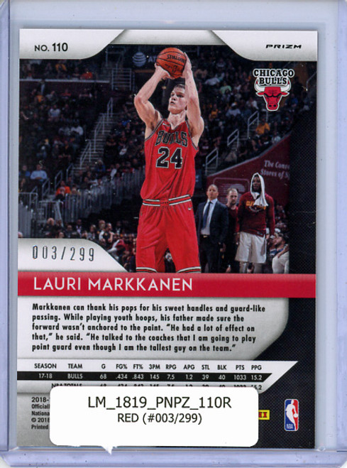 Lauri Markkanen 2018-19 Prizm #110 Red (#003/299)