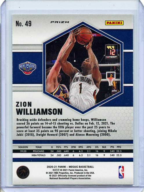 Zion Williamson 2020-21 Mosaic #49 Silver (1)