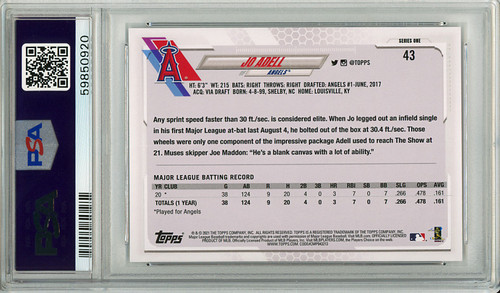 Jo Adell 2021 Topps #43 PSA 10 Gem Mint (#59850920)