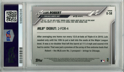Luis Robert 2020 Topps Chrome Update #U-58 Rookie Debut PSA 10 Gem Mint (#59850936)