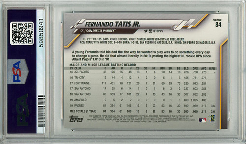 Fernando Tatis Jr. 2020 Topps Chrome #84 PSA 10 Gem Mint (#59850941)