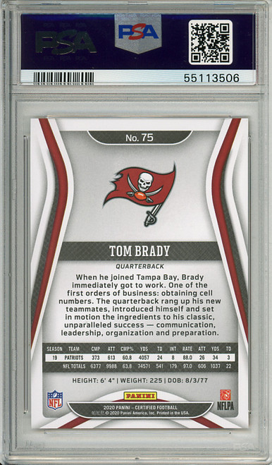 Tom Brady 2020 Certified #75 Mirror Orange (#194/199) PSA 10 Gem Mint (#55113506)