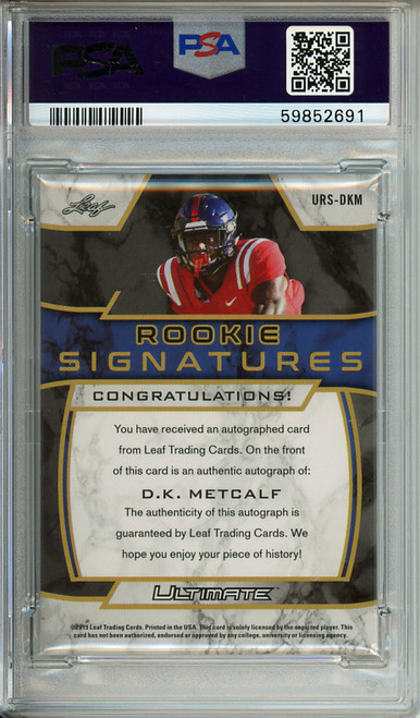 DK Metcalf 2019 Leaf Ultimate Draft, Rookie Signatures #URS-DKM Silver Spectrum (#10/10) PSA 10 Gem Mint (#59852691)