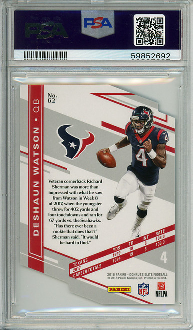 Deshaun Watson 2018 Donruss Elite #62 Aspirations Die Cut (#04/24) PSA 9 Mint (#59852692)