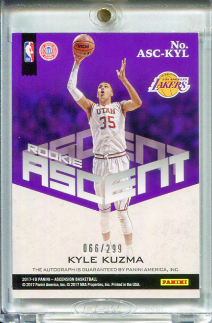 Kyle Kuzma 2017-18 Ascension, Rookie Ascent Autographs #ASC-KYL (#066/299)