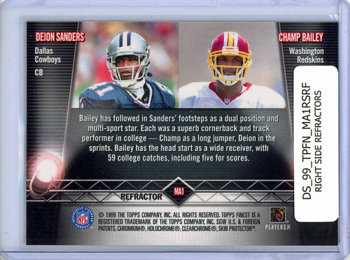 Champ Bailey, Deion Sanders 1999 Finest, Main Attractions #MA1 Right Side Refractors with Coating
