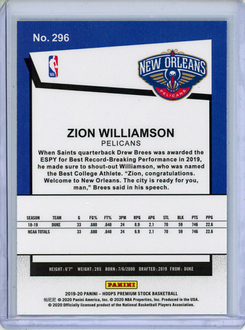 Zion Williamson 2019-20 Hoops Premium Stock #296 Hoops Tribute (3)