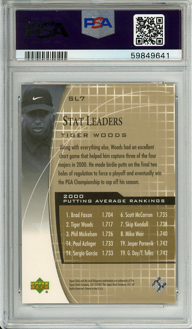 Tiger Woods 2001 Upper Deck, Stat Leaders #SL7 PSA 9 Mint (#59849641)