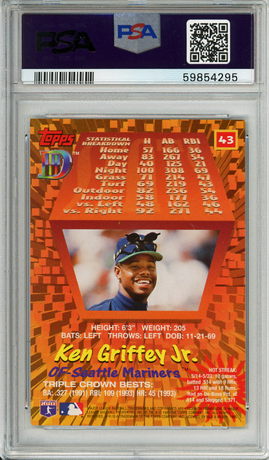 Ken Griffey Jr. 1995 Topps D3 #43 PSA 9 Mint (#59854295)