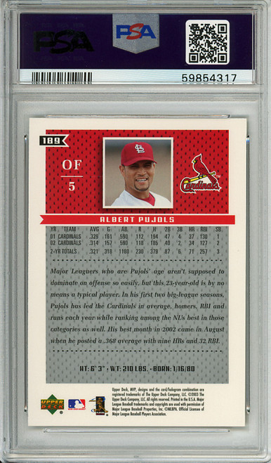 Albert Pujols 2003 MVP #189 Gold (#093/125) PSA 8 Near Mint-Mint (#59854317)