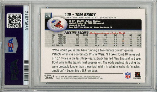 Tom Brady 2004 Topps #275 PSA 9 Mint (#59952612)