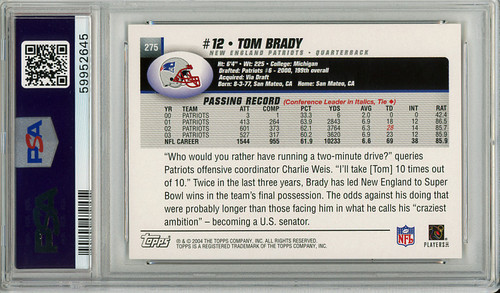 Tom Brady 2004 Topps Collection #275 PSA 10 Gem Mint (#59952645)