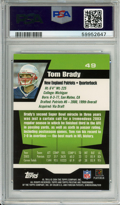 Tom Brady 2004 Pristine #49 PSA 10 Gem Mint (#59952647)