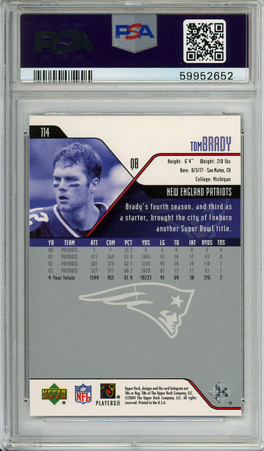 Tom Brady 2004 Upper Deck #114 PSA 9 Mint (#59952652)