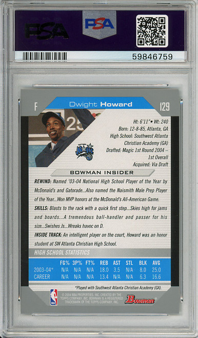 Dwight Howard 2004-05 Bowman #129 PSA 10 Gem Mint (#59846759)