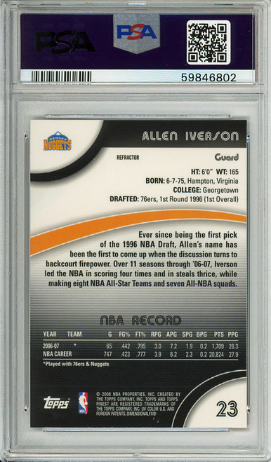 Allen Iverson 2007-08 Finest #23 Refractors PSA 10 Gem Mint (#59846802)