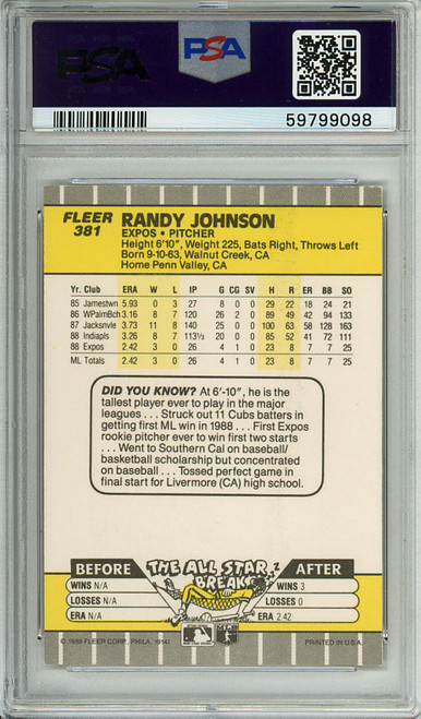 Randy Johnson 1989 Fleer #381 Marlboro Ad Completely Blacked Out PSA 5 Excellent (#59799098)