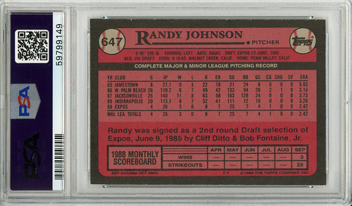 Randy Johnson 1989 Topps #647 PSA 4 Very Good-Excellent (#59799149)