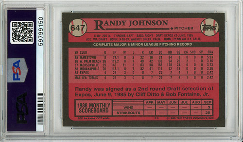 Randy Johnson 1989 Topps #647 PSA 7 Near Mint (#59799150)