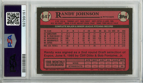 Randy Johnson 1989 Topps #647 PSA 6 Excellent-Mint (#59799151)