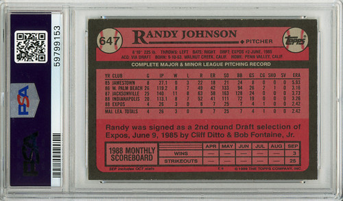 Randy Johnson 1989 Topps #647 PSA 7 Near Mint (#59799153)