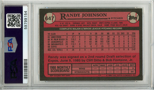 Randy Johnson 1989 Topps #647 PSA 7 Near Mint (#59799154)