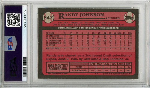 Randy Johnson 1989 Topps #647 PSA 7 Near Mint (#59799155)