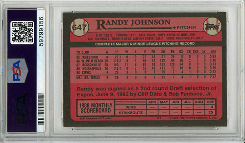Randy Johnson 1989 Topps #647 PSA 7 Near Mint (#59799156)