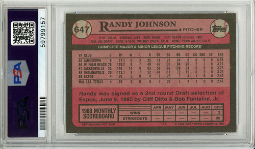 Randy Johnson 1989 Topps #647 PSA 7 Near Mint (#59799157)
