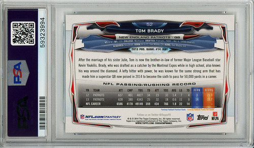 Tom Brady 2014 Topps #52 PSA 10 Gem Mint (#59323994)