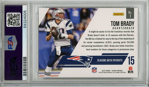 Tom Brady 2015 Score, Franchise #1 Gold PSA 10 Gem Mint (#59324005)