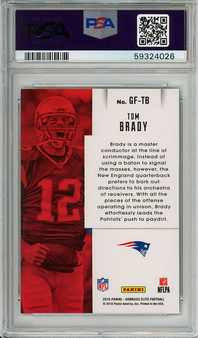 Tom Brady 2016 Donruss Elite, Game Face #GF-TB Green PSA 9 Mint (#59324026)